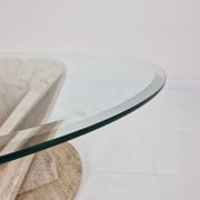 Italian "Flower" Coffee Table in Travertine With Facet-cut Round Plate, 1980s