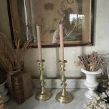 Antique pair of gilded bronze candlesticks