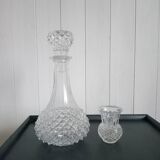 Diamond cut carafe and small vase