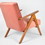 Vintage velvet armchair model Var 1960s fully restored, pink fabric, teak