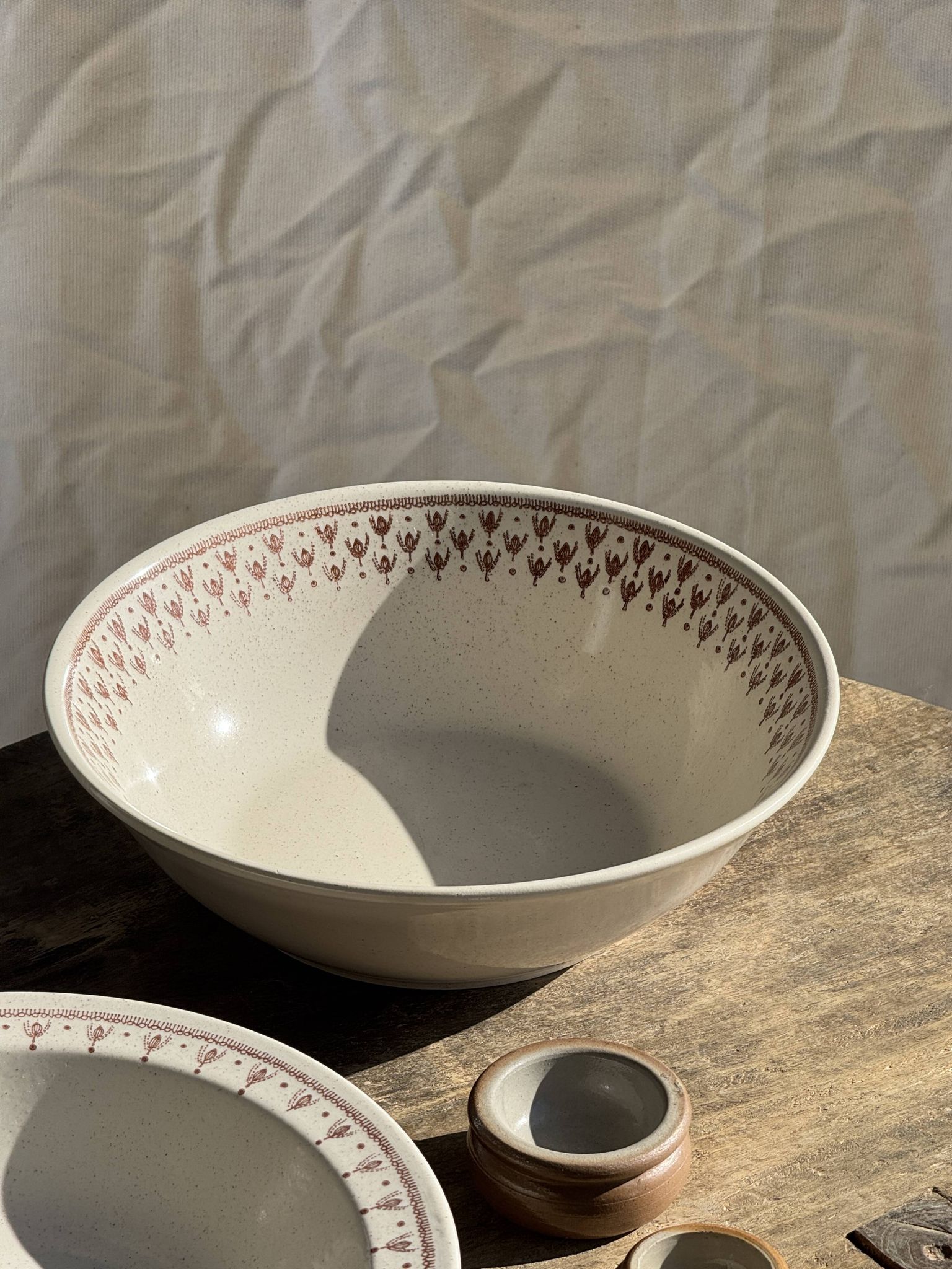 Lot d'un saladier et un plat circulaire frise marron vintage D28