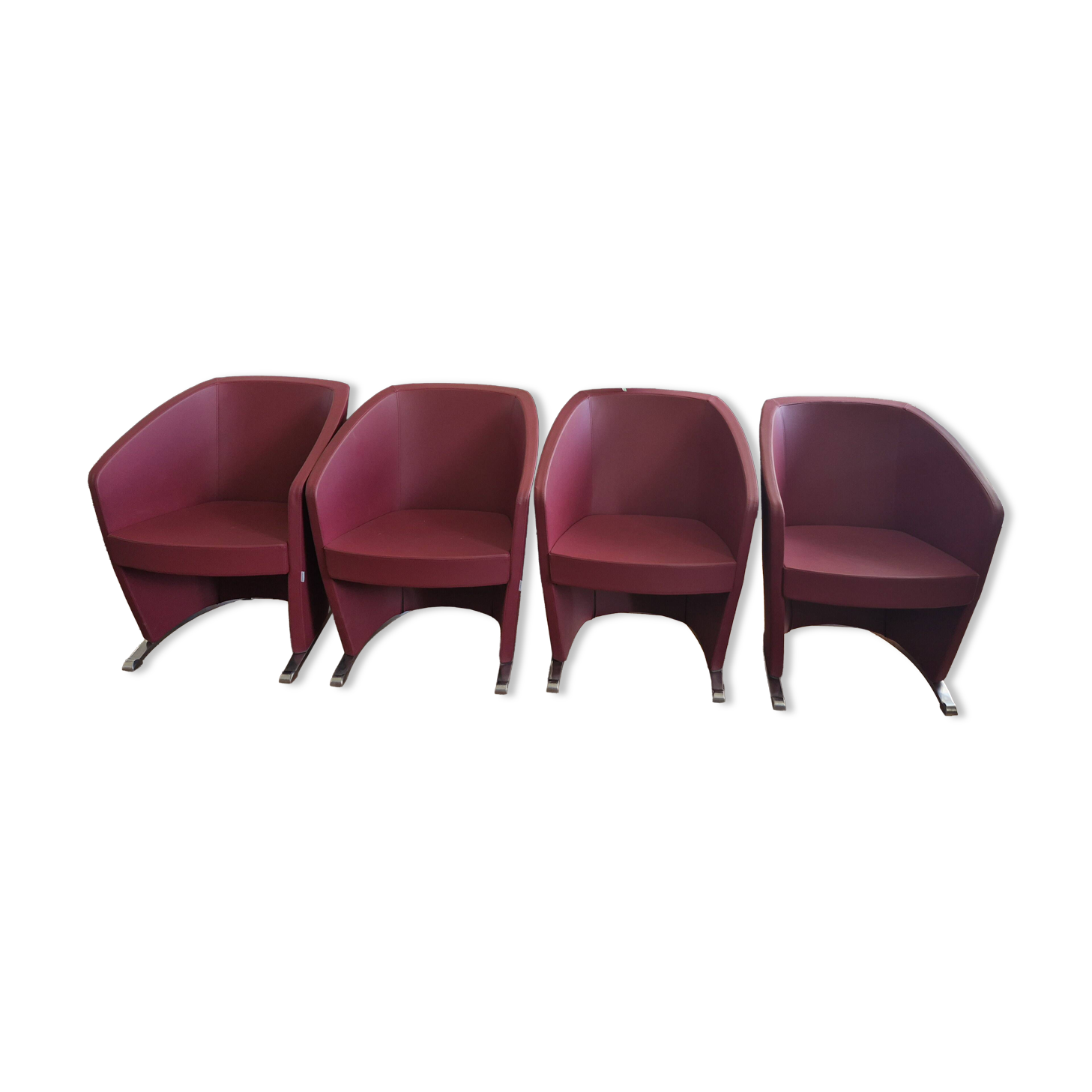 4 leather armchairs with chrome legs, design harmony