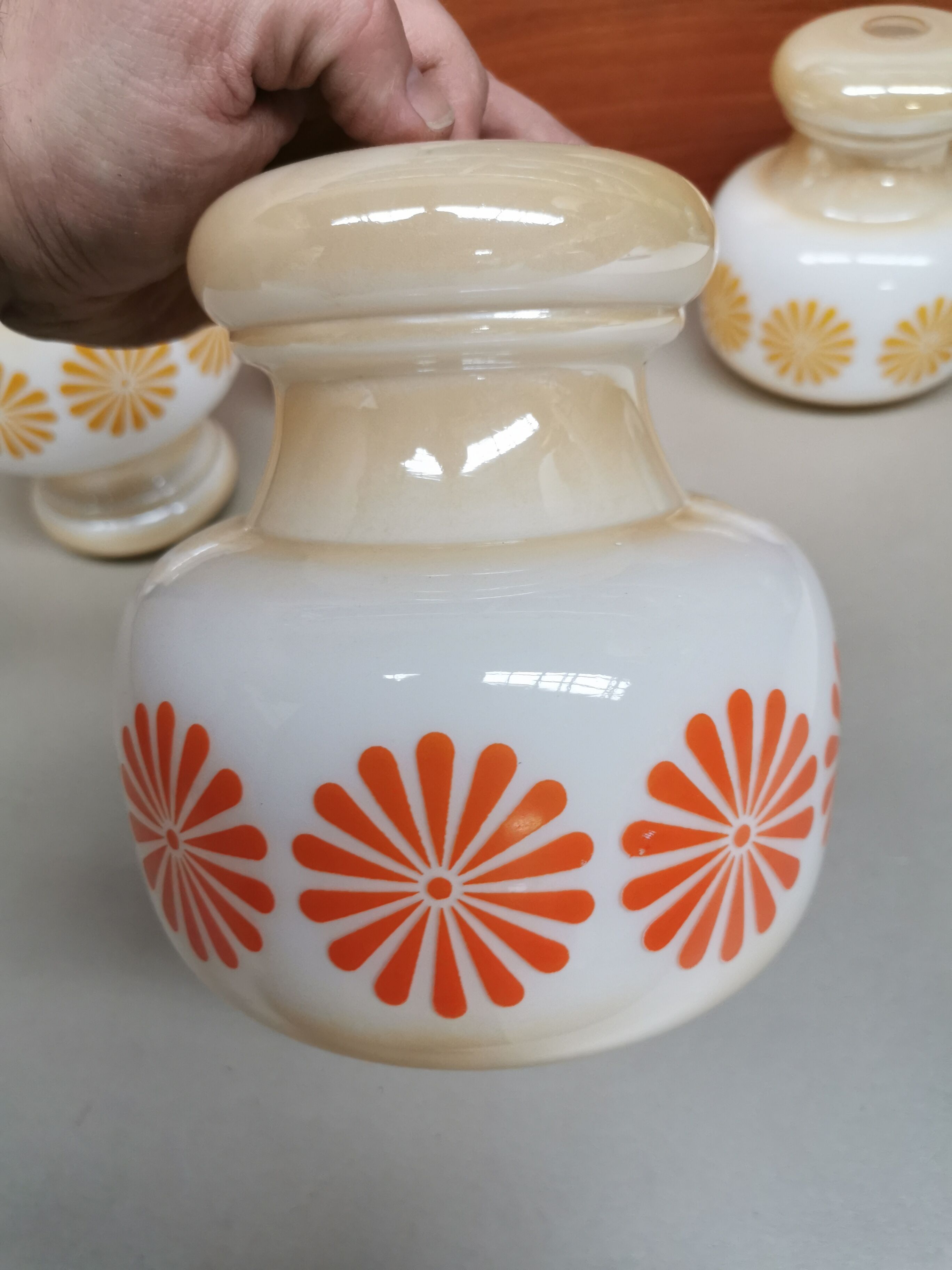 Lot 5 abat-jours en verre vintage 70's orange et jaune
