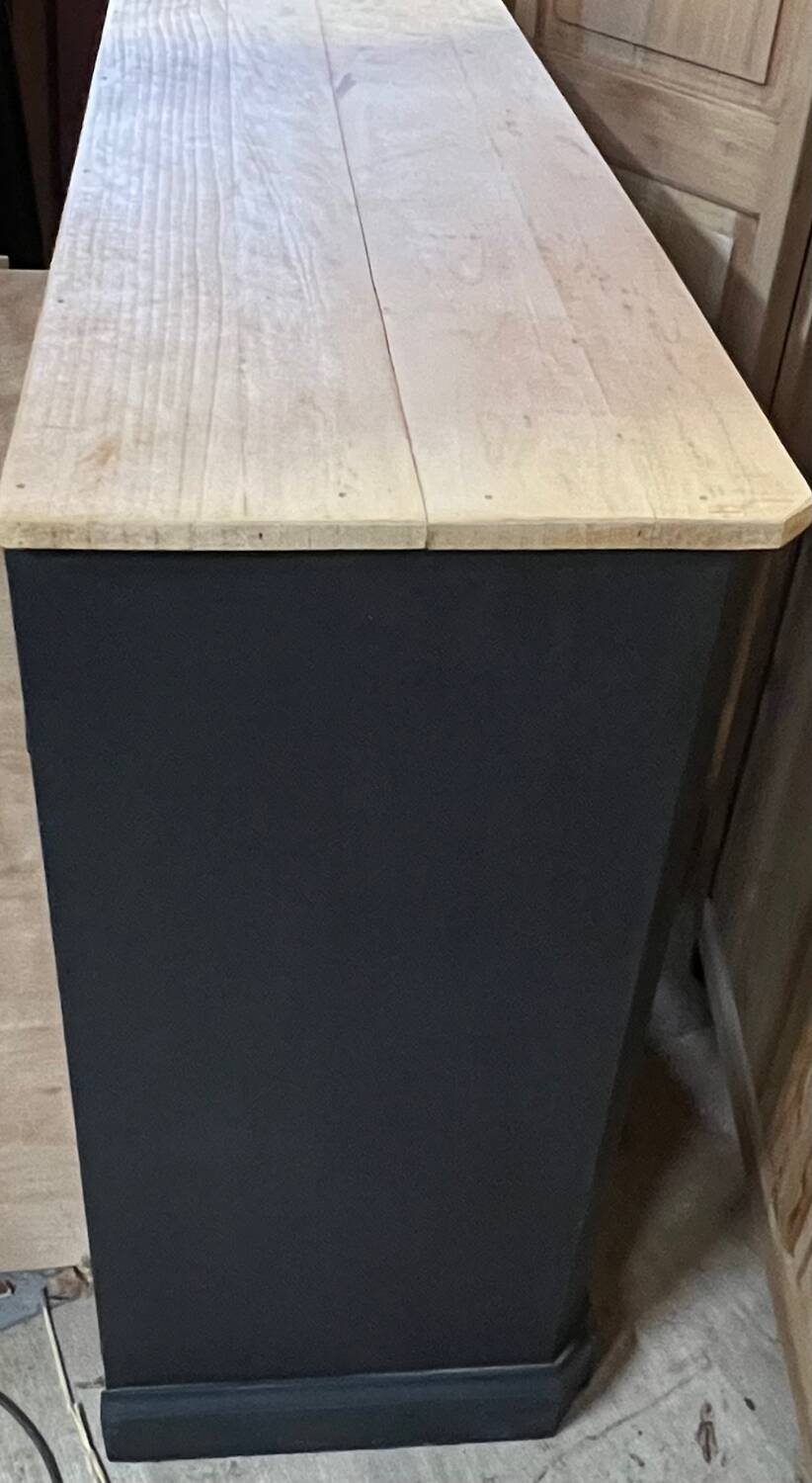 Antique Parisian sideboard in raw solid wood and matte black