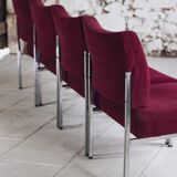 Set of 4 modernist burgundy armchairs, 1970.