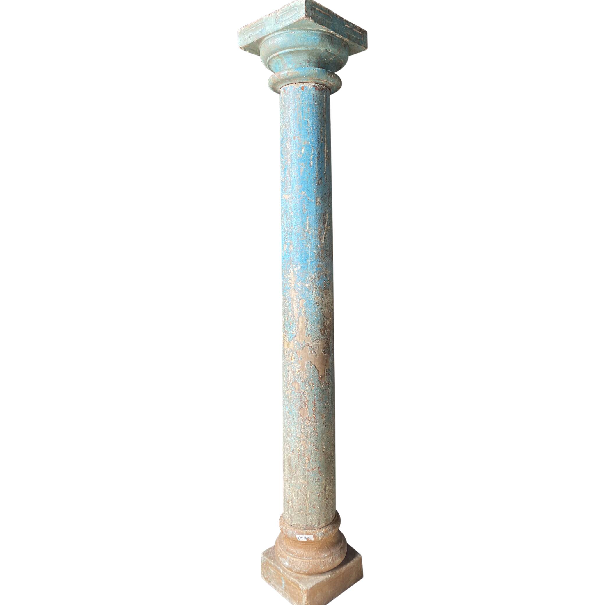 Teak and blue lacquered stone column