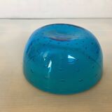 Blue glass bowl with bubbles, Murano style.