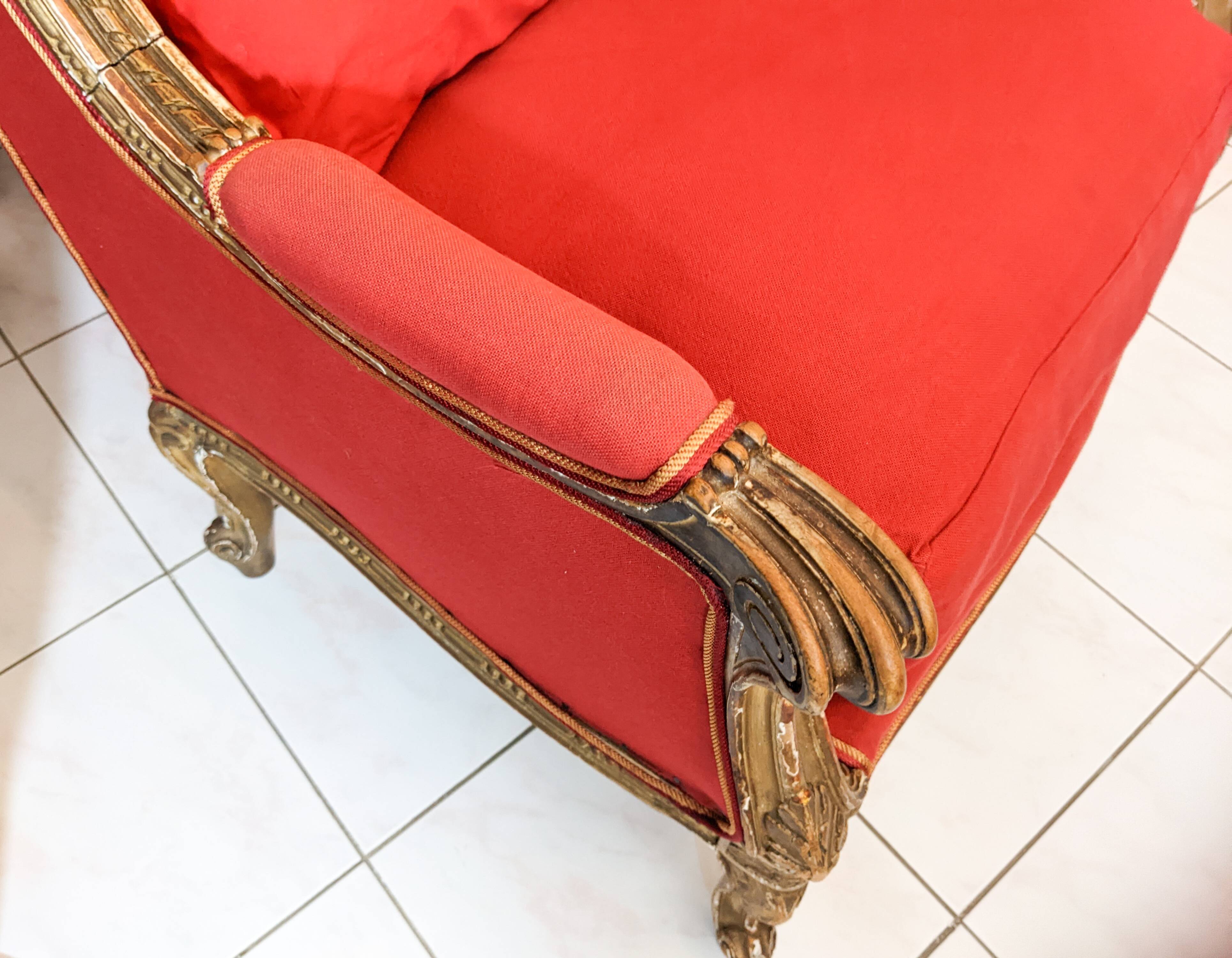 Wingback armchair in carved gilded wood signed Maison Dienst Paris 19th century