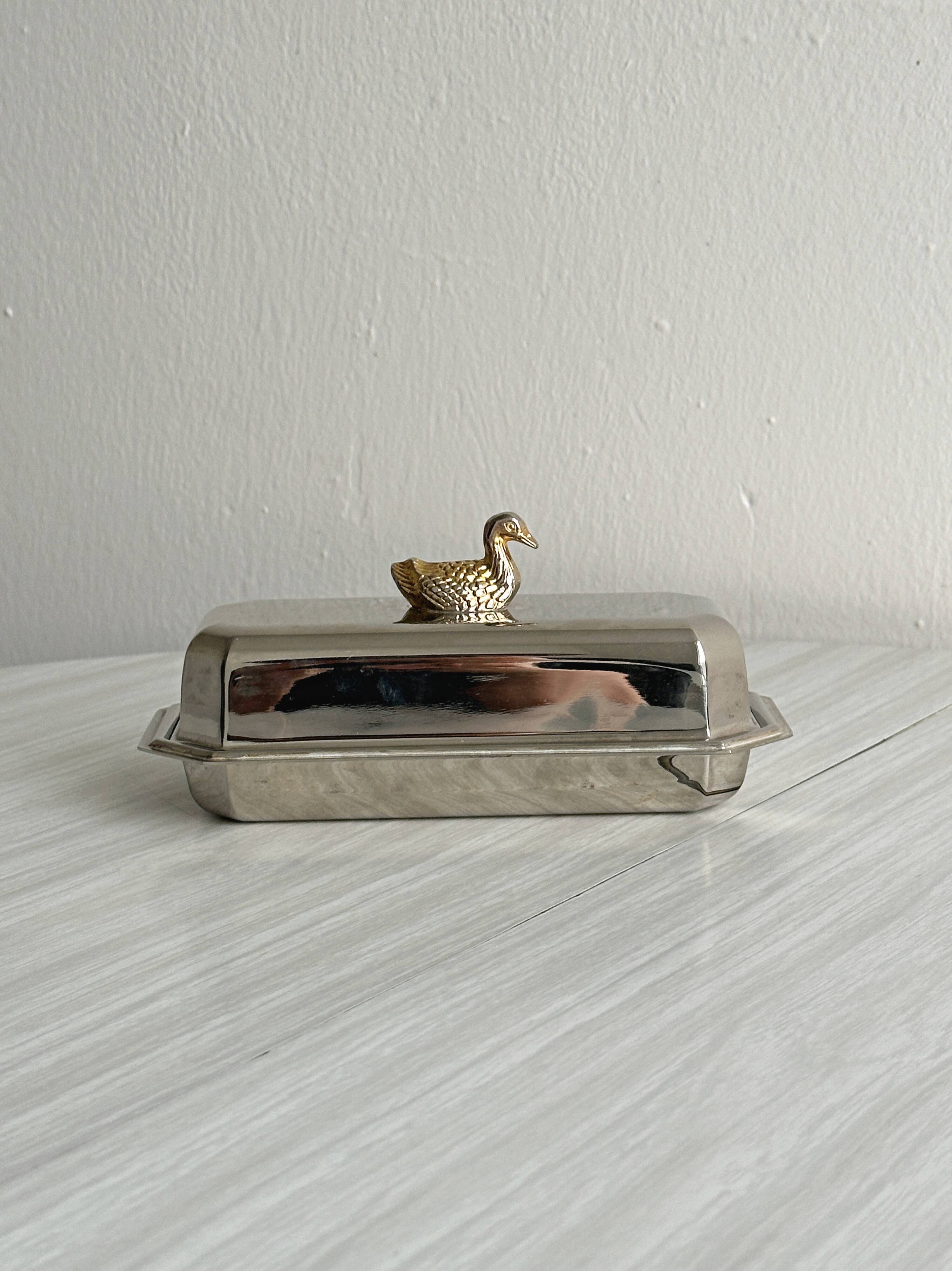 Vintage silver-plated metal butter dish