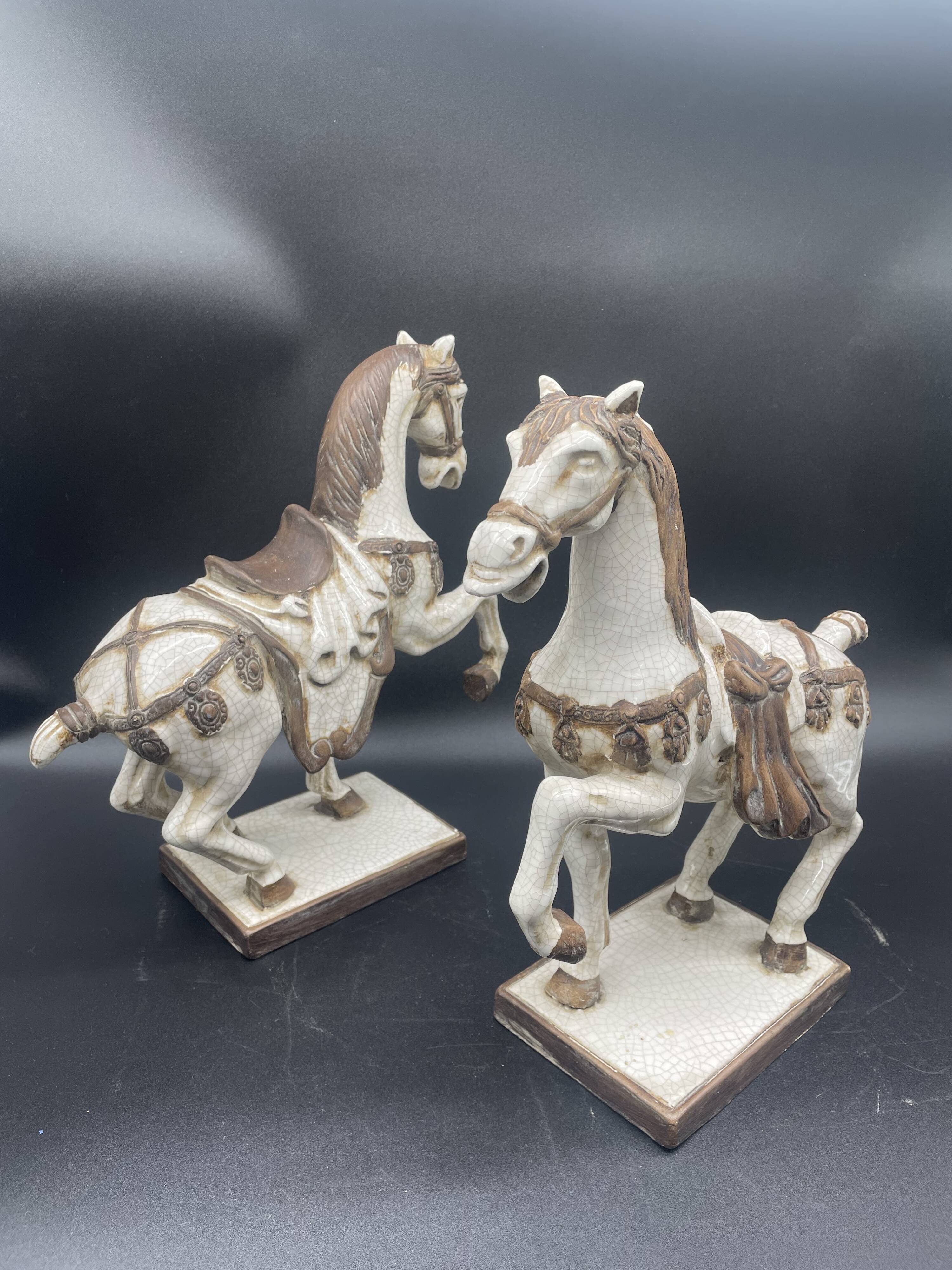 Large pair of crackled ceramic horses – China 20th century
