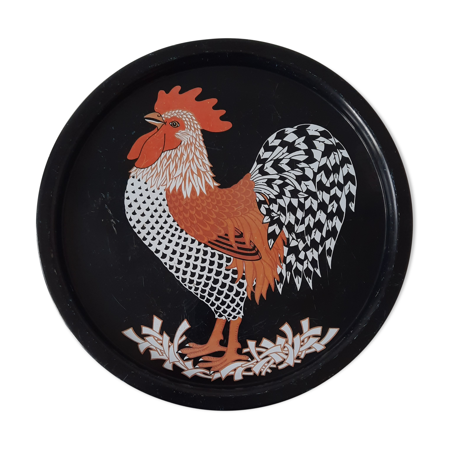 Vintage metal rooster pattern tray, 70' 80'