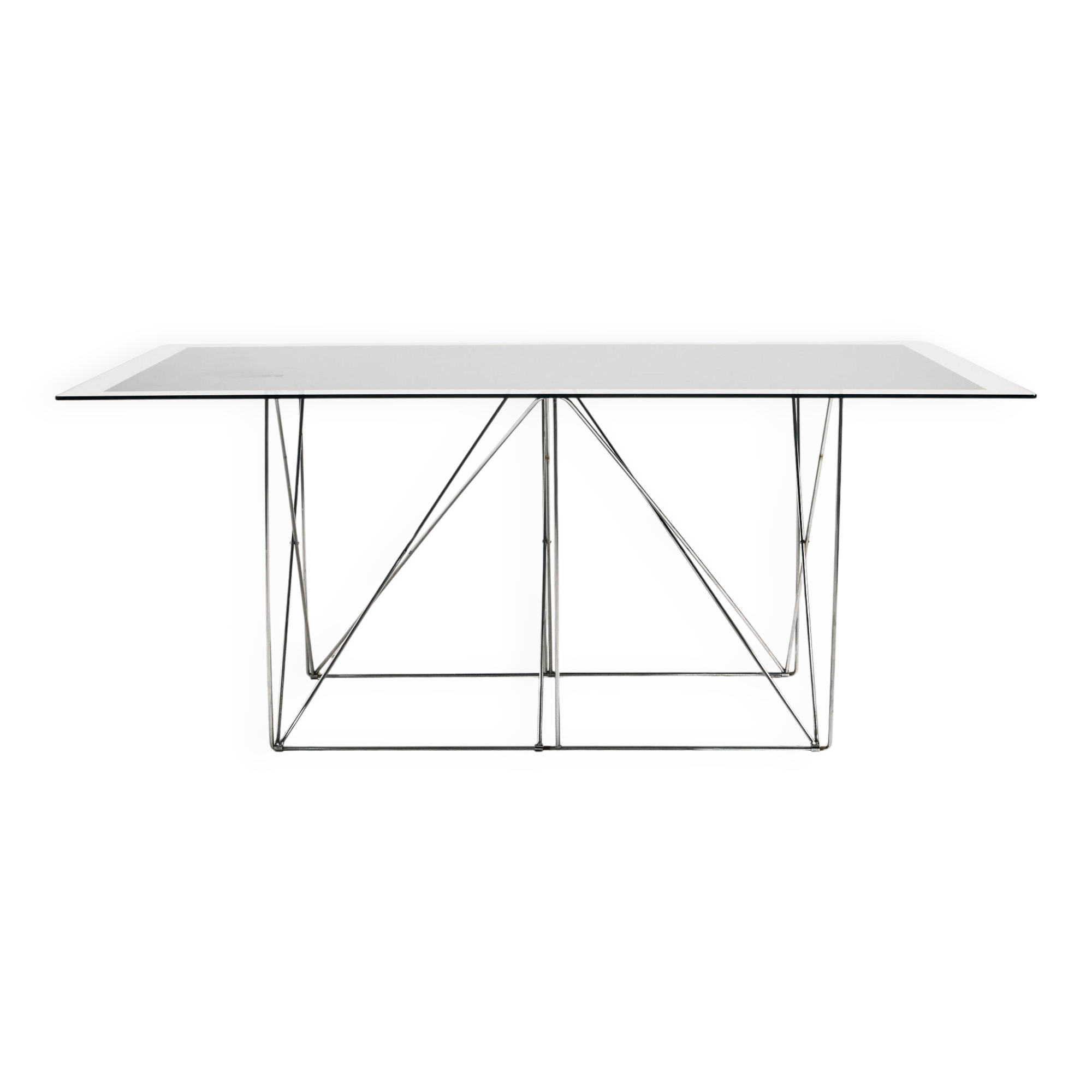 Table à manger en verre et acier par Max Sauze