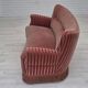 1960s, Danish 3-seater curved sofa, pink-salmon furniture velour, original.