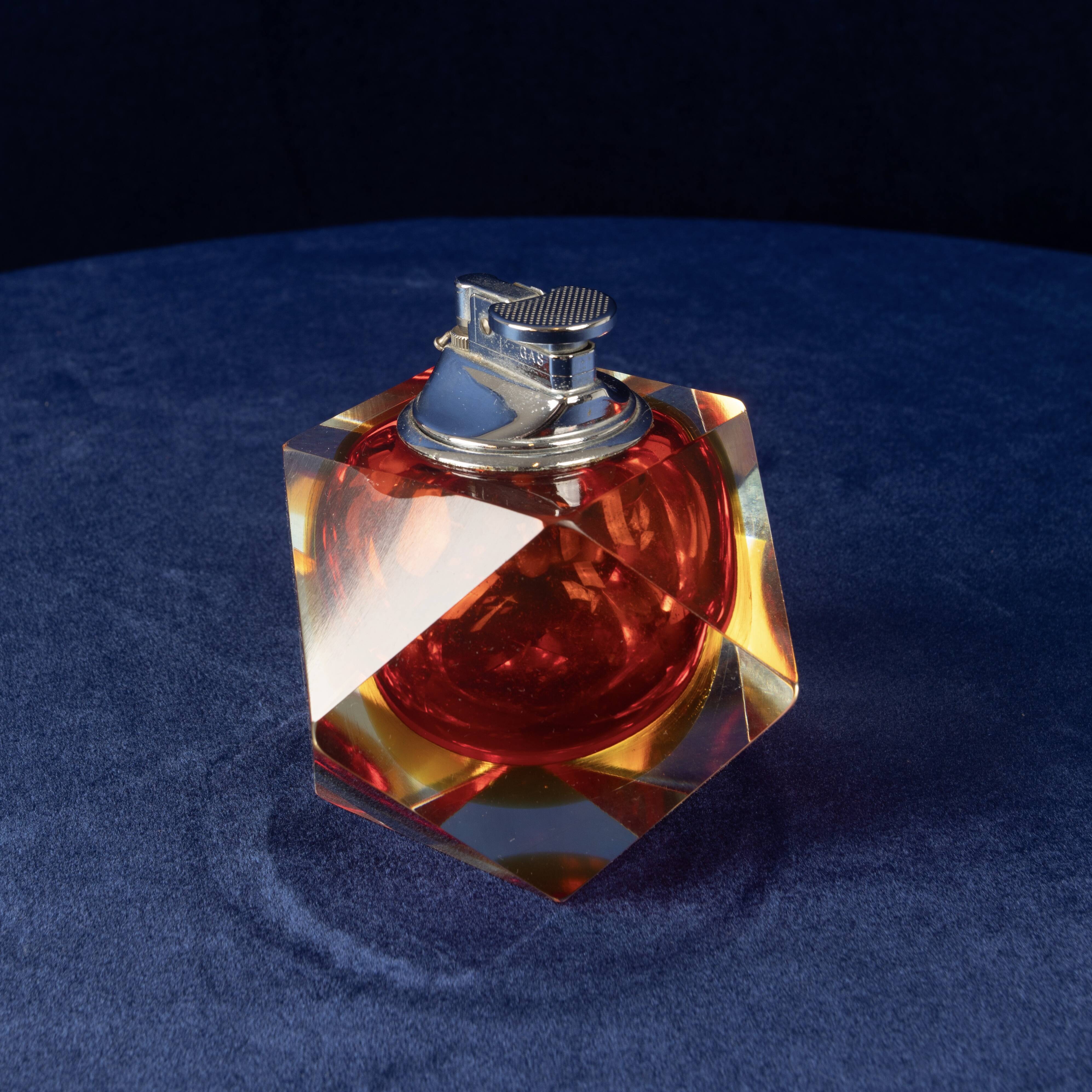 Faceted Murano Sommerso Glass Table Lighter by Alessandro Mandruzzato Italy 1970