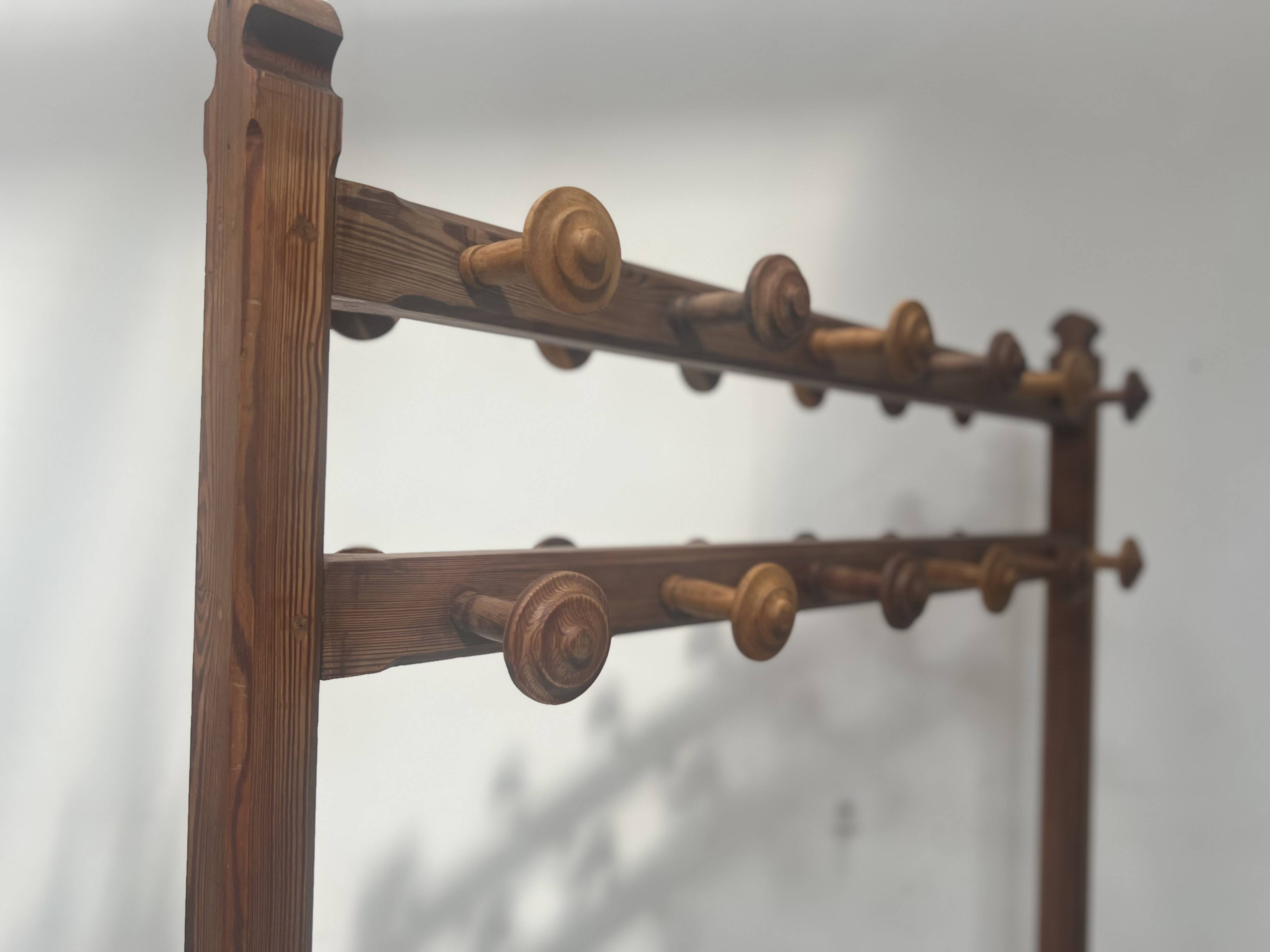 20th century solid fir hotel coat rack