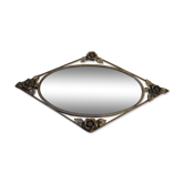 Miroir art déco en fer forgé orné de roses 92x55cm