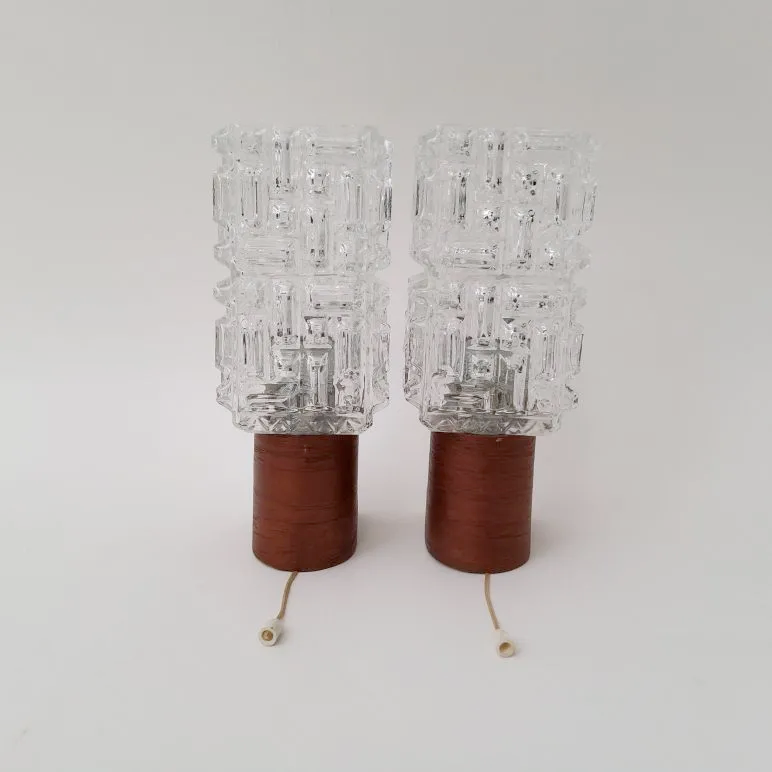 Pair of Philips 60s wall lamps in teak and glass
