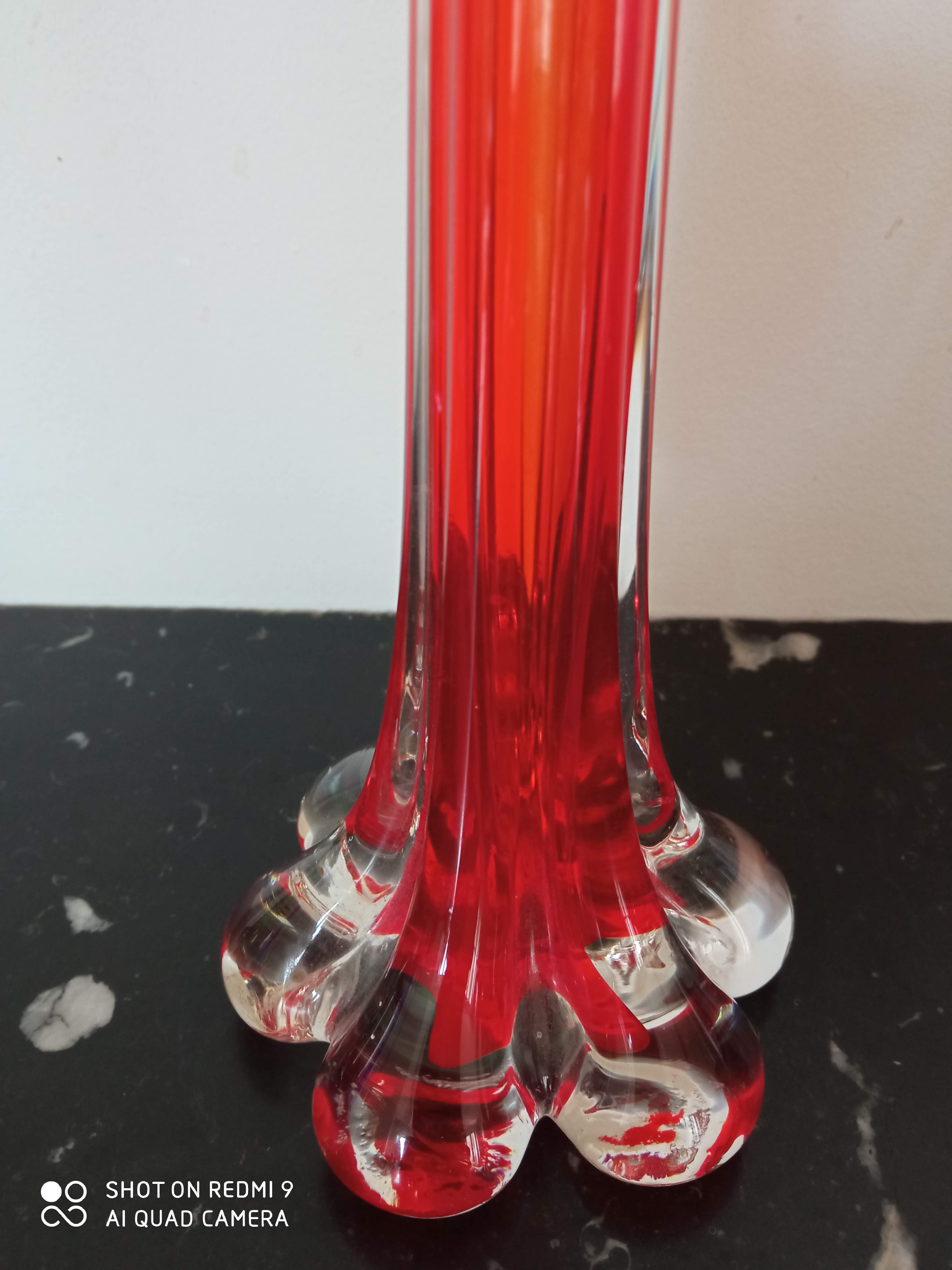 Soliflore in red glass flower foot 1970
