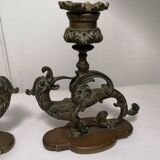 Pair of bronze candlesticks representing chimeras/dragons - 19th century