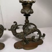 Pair of bronze candlesticks representing chimeras/dragons - 19th century