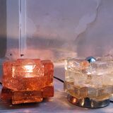 Brutalist solid bubble glass clear and red table lamps 1960s, set of 2