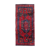 Tapis de coureur oriental bleu rouge long tapis géométrique en laine fait à la main 125x270cm