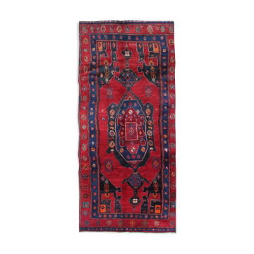 Tapis de coureur oriental bleu rouge long tapis géométrique en laine fait à la main 125x270cm