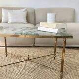 Coffee table in brass and green marble