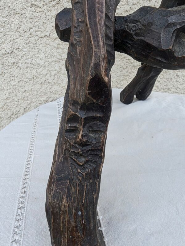 tabouret 50 60 brutaliste bois sellette  Sculpté Sculpture Mid century