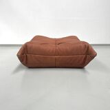 French Togo ottoman in cognac neck leather attributed to Michel Ducaroy for Ligne Roset