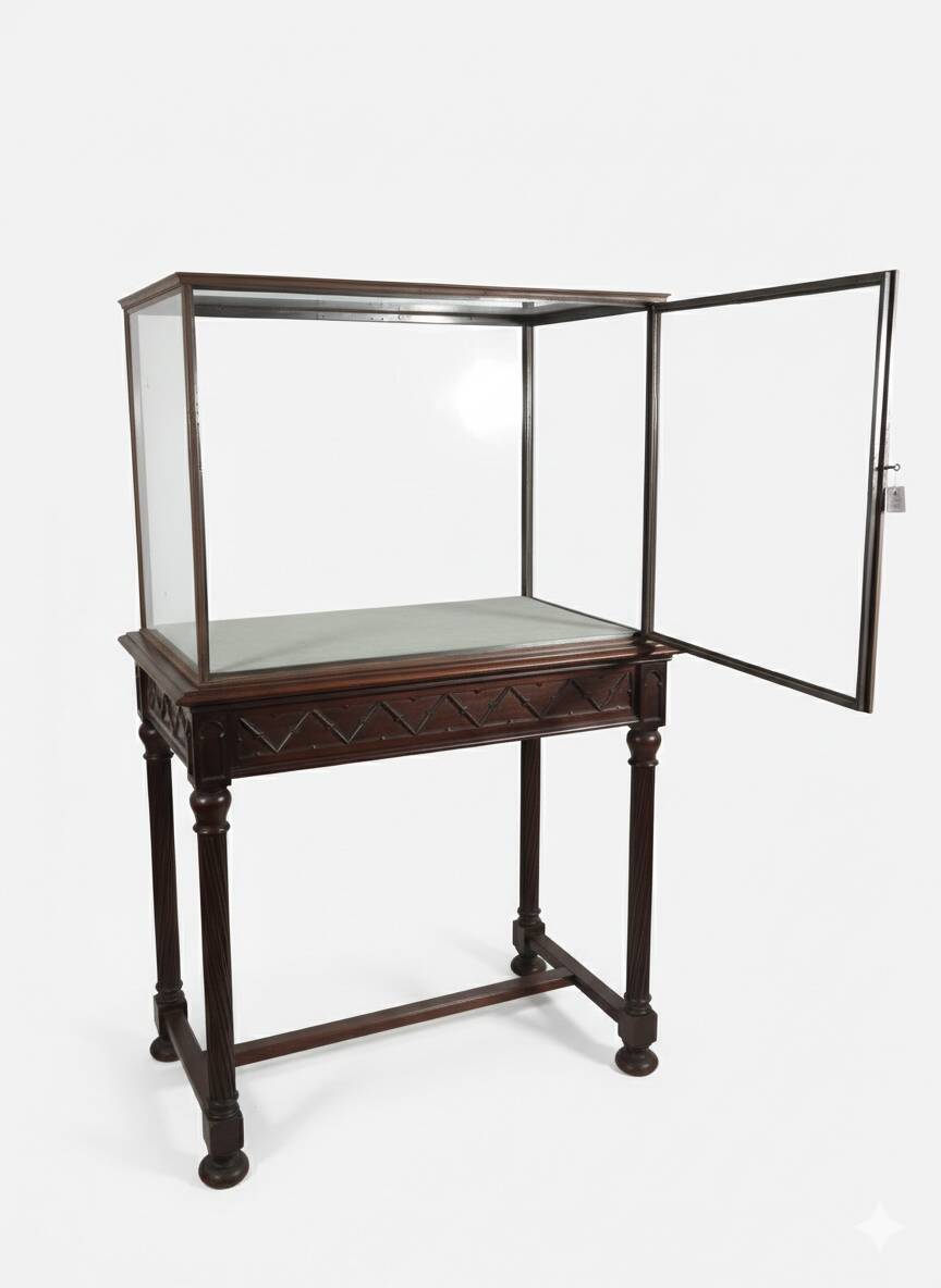 Antique display cabinet in 19th-century Gothic Revival style.