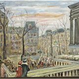 Vintage Mid-Century Caroline Bennett Paris Cityscape Scene Oil Painting