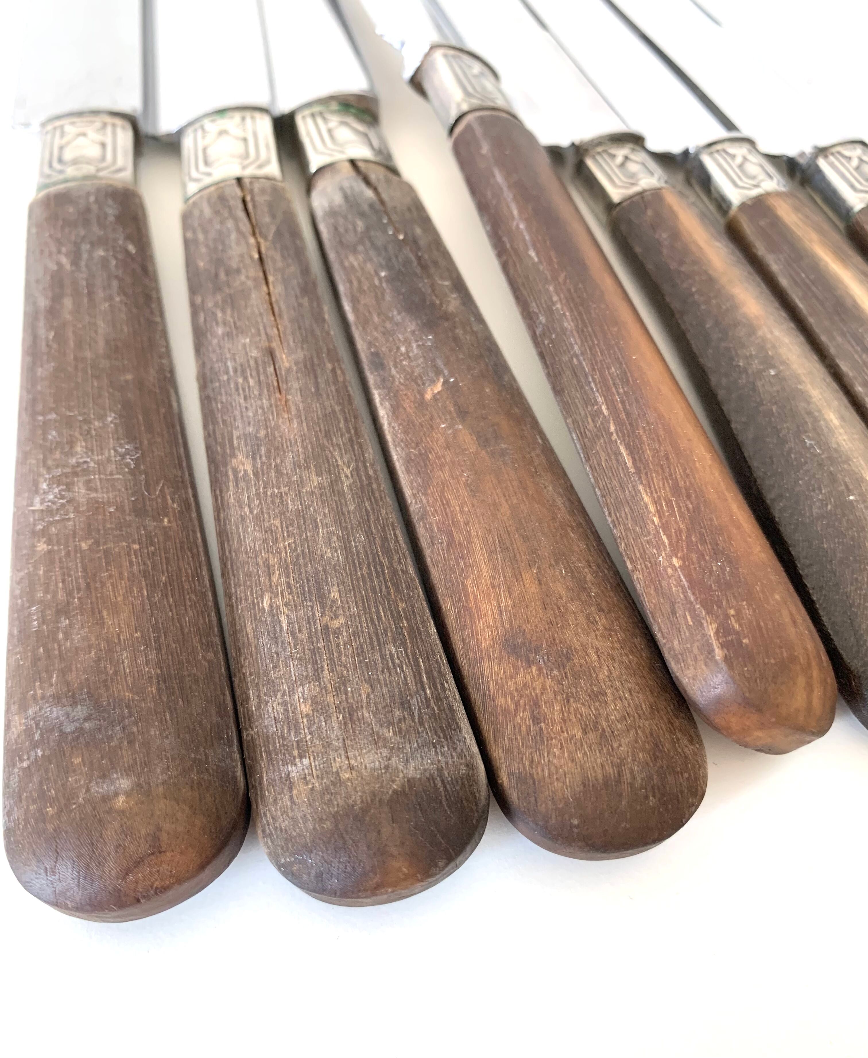 10 old wooden handle knives