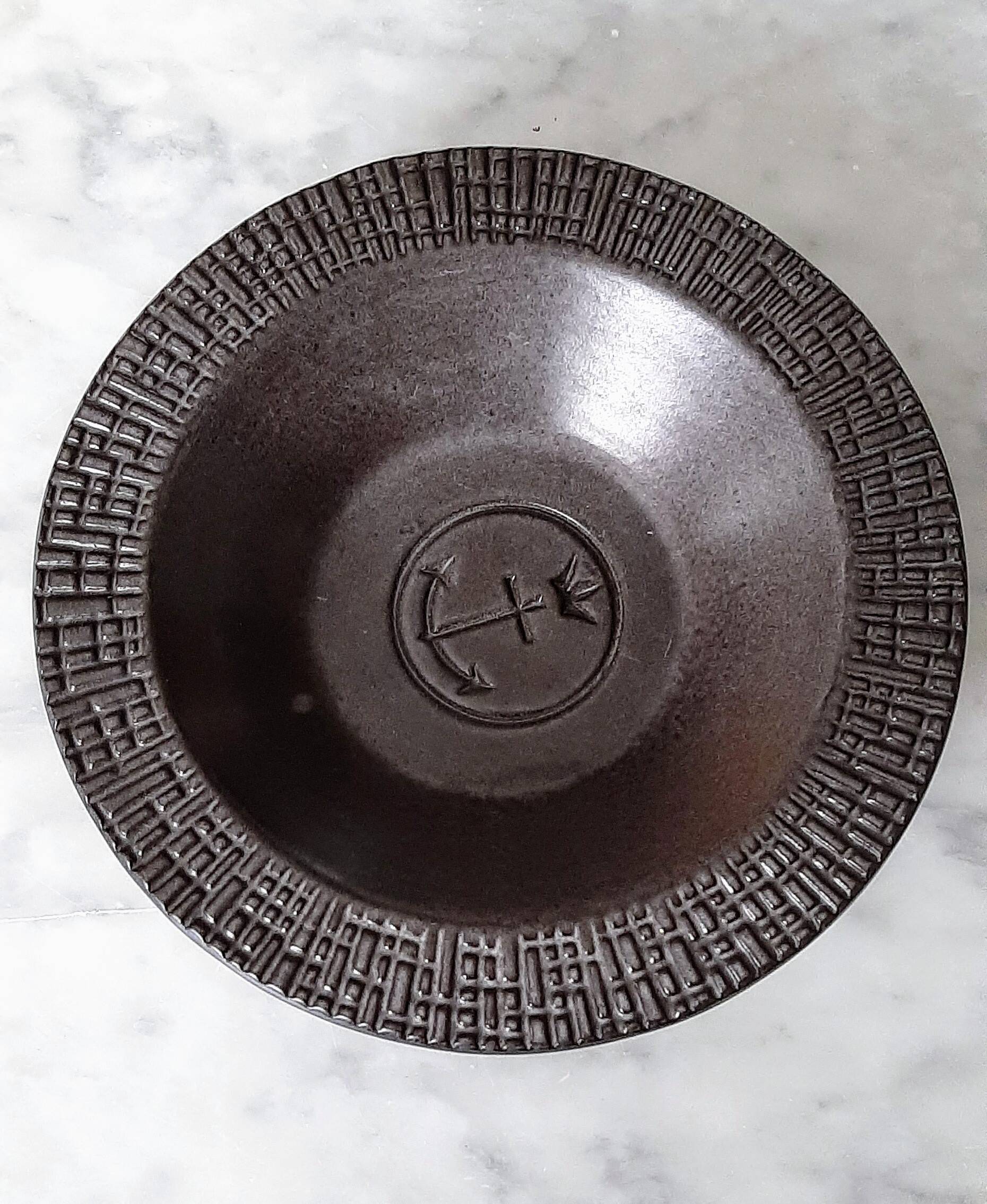 Vintage ceramic - "Granite" series Upsala-Ekeby 1959 - Gray bowl with relief decoration