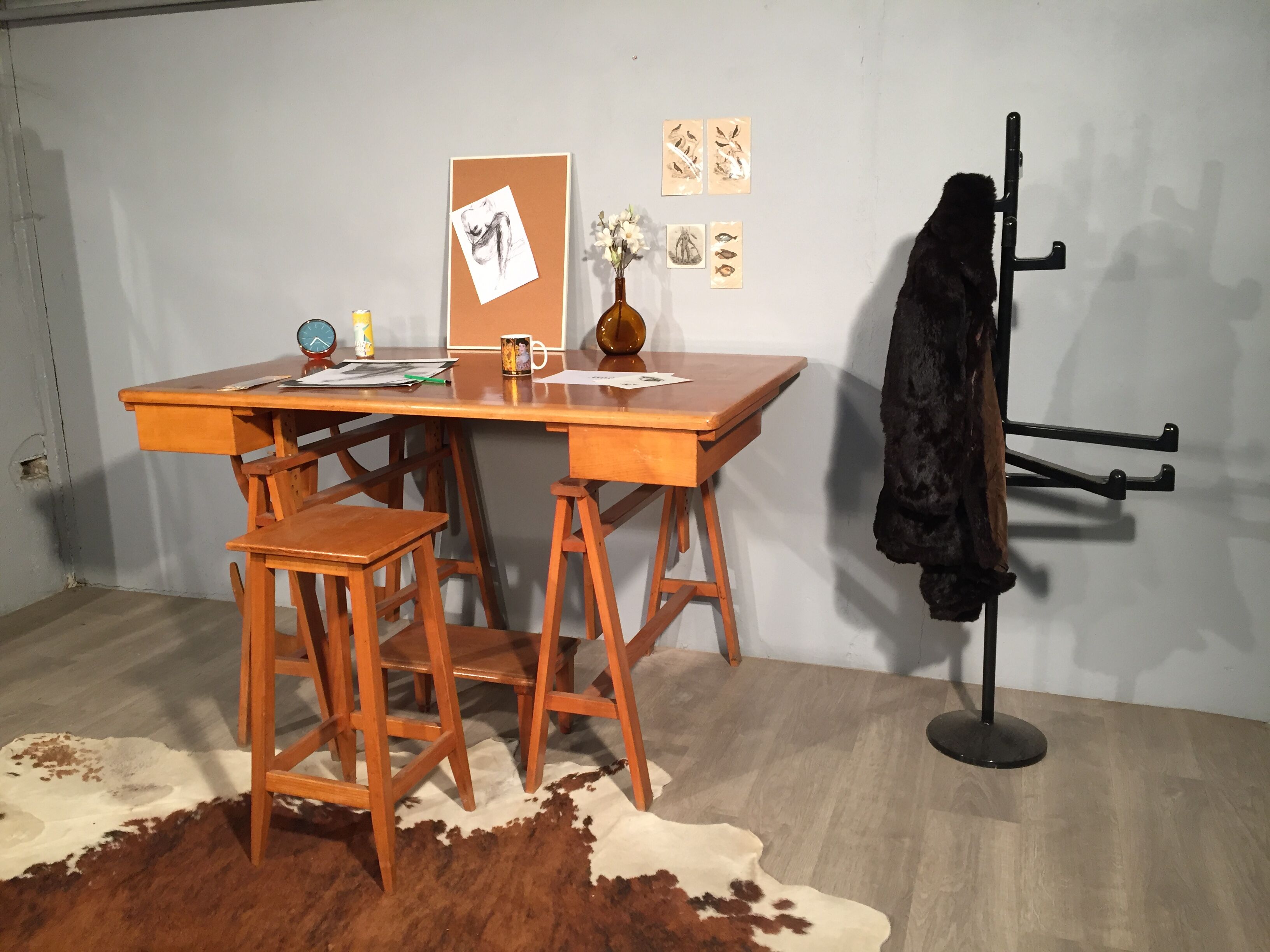 Table à dessin en bois avec rangement  a 50’s 60’s