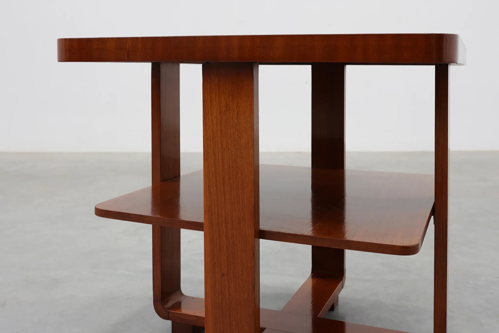 Art Deco Walnut Veneer Side Table with Shelf, Belgium, 1920s
