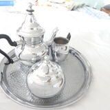 teapot, milk jug, sugar bowl, silver stainless steel, 1980,