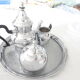 teapot, milk jug, sugar bowl, silver stainless steel, 1980,