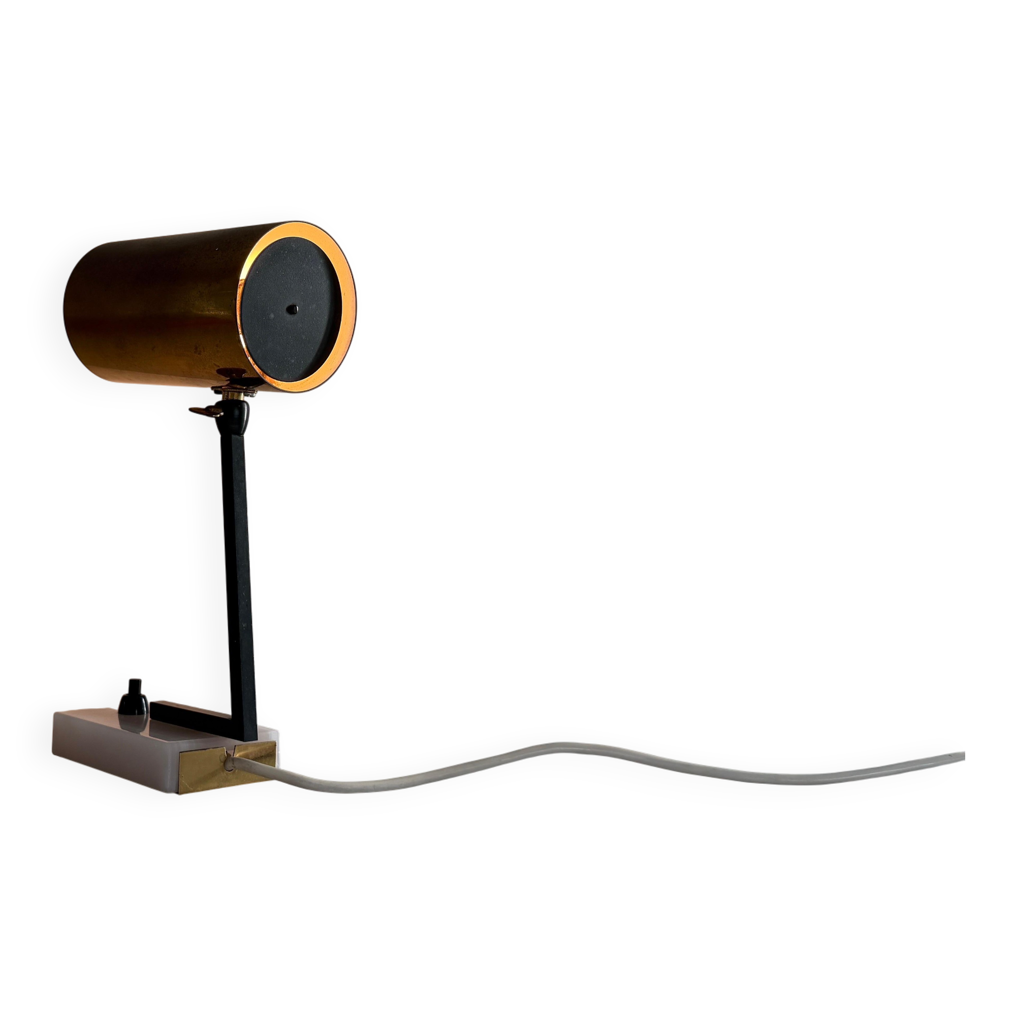 Lampe de bureau minimaliste à tête en laiton et base en marbre, années 1960, Allemagne