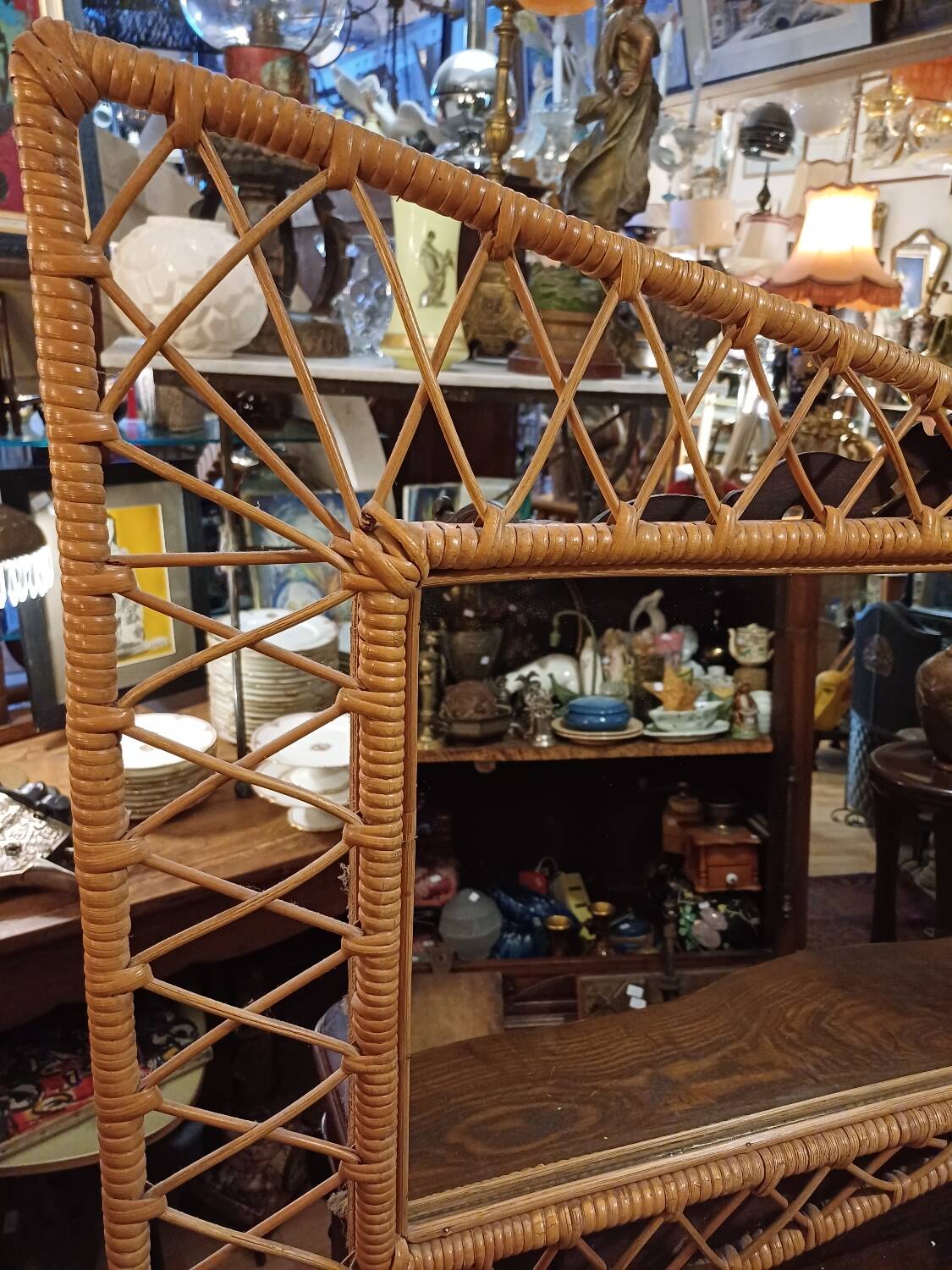 Large and unusual rattan mirror from the 1960s