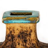 Two Swedish Vases, brutalist, stoneware and glazed collar, Curt Magnus Addin.