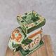 Cendrier éléphant en céramique émaillée vert et ocre – style asiatique vintage