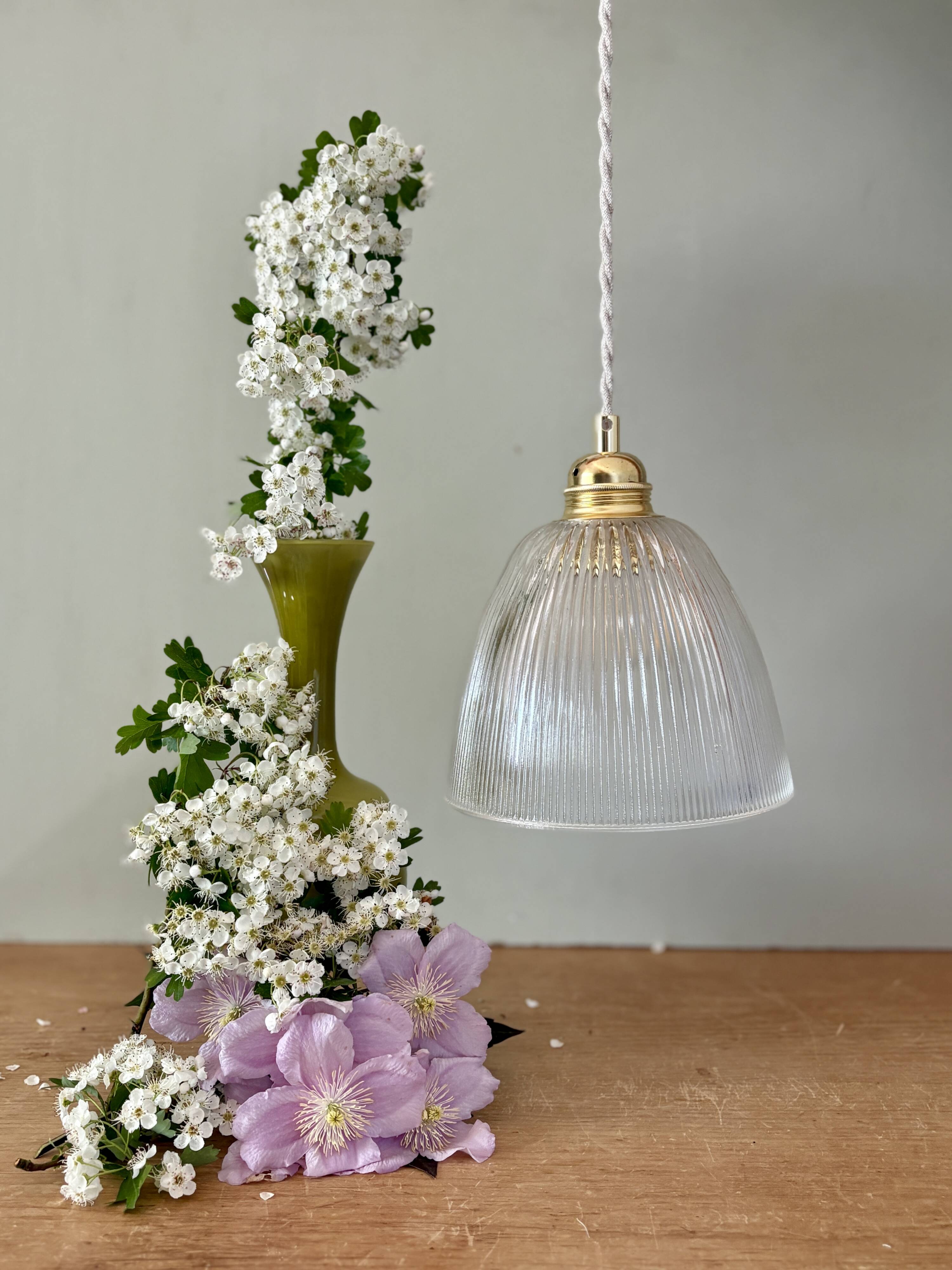 Vintage tulip pendant light in ribbed glass