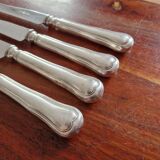 REX - Lot of 4 table knives model Chinon with silver-plated metal contour.