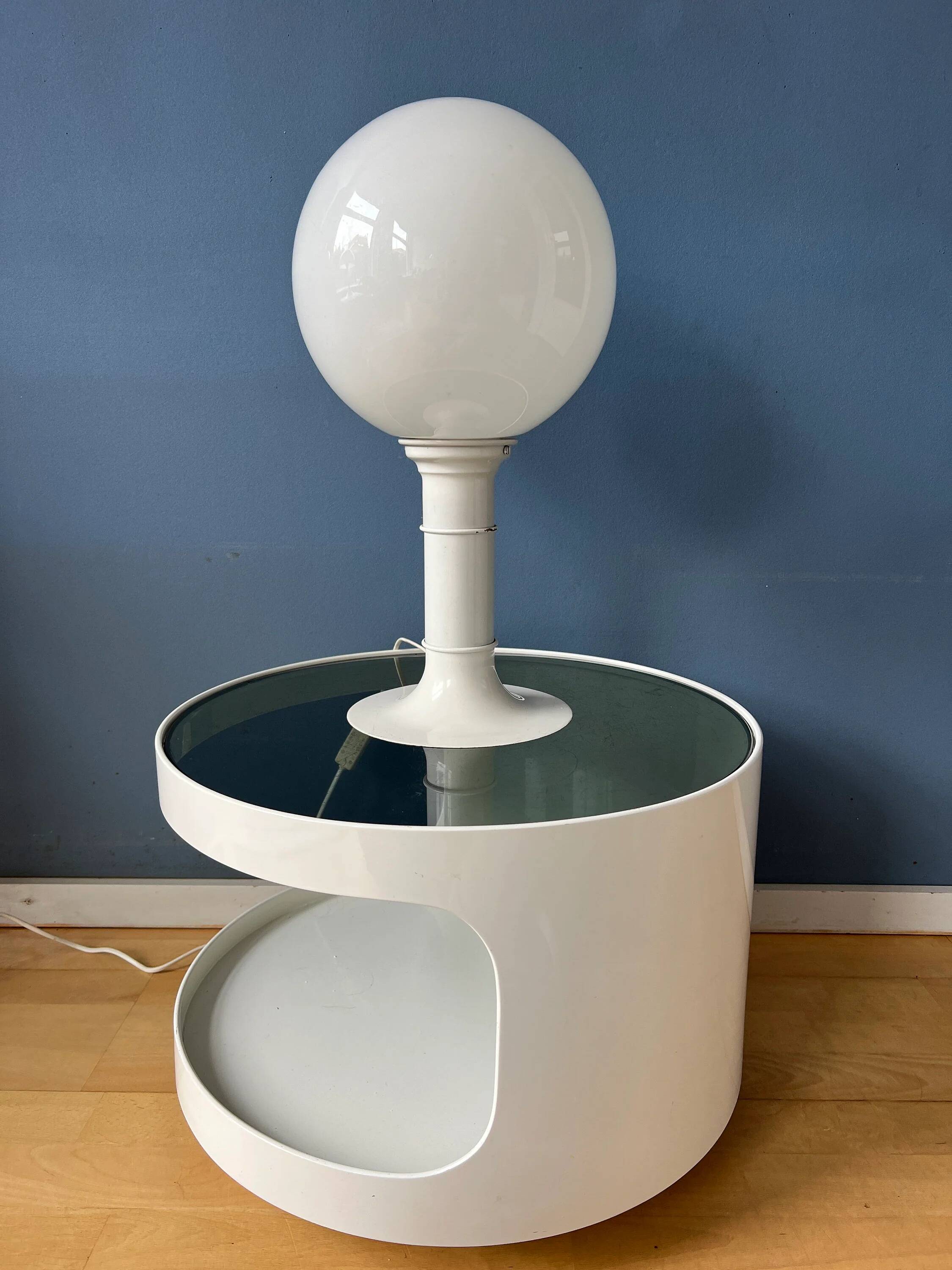 White Space Age table lamp Woja Holland with opal glass shade