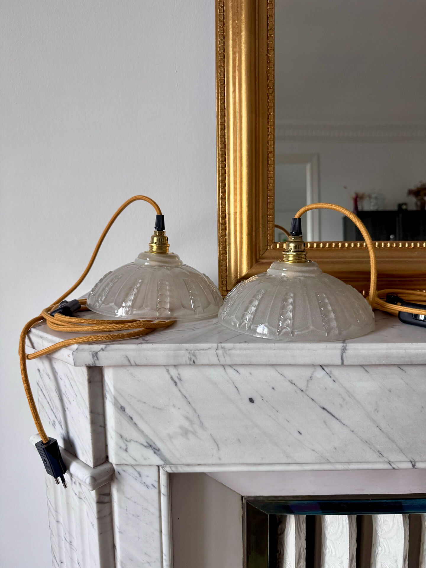 Pair of moulded glass light fixtures