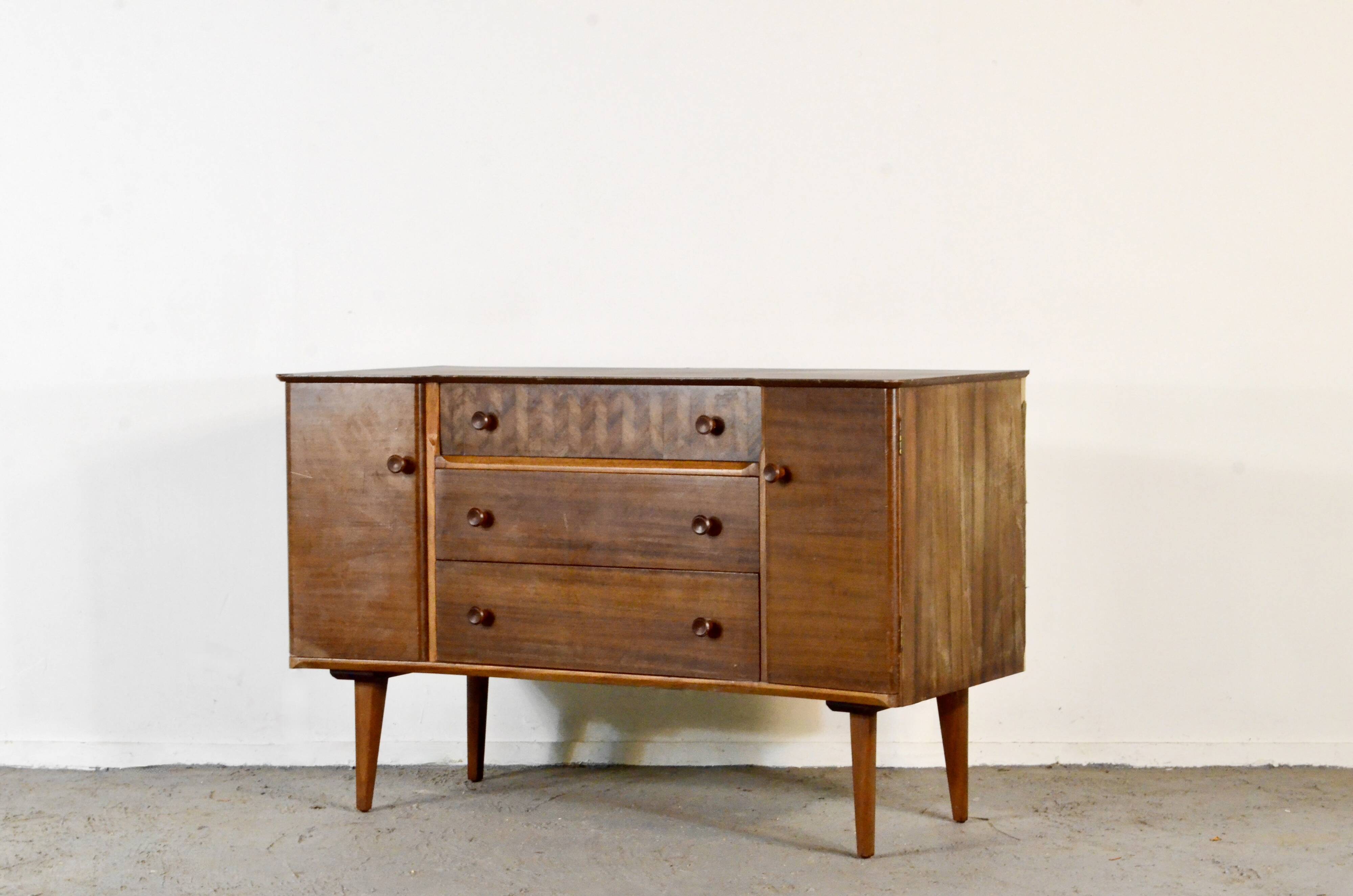 Vintage Midcentury Uniflex Walnut And Teak Sideboard / Dressing Table.