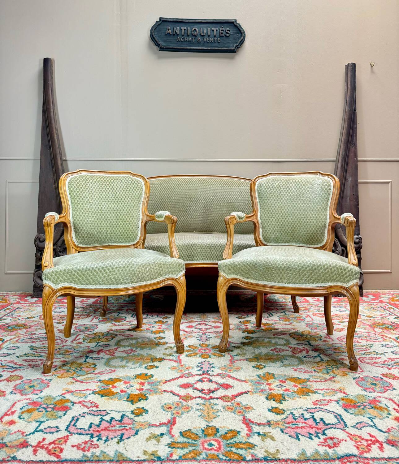 Louis XV Style Natural Wood Living Room, 19th Century