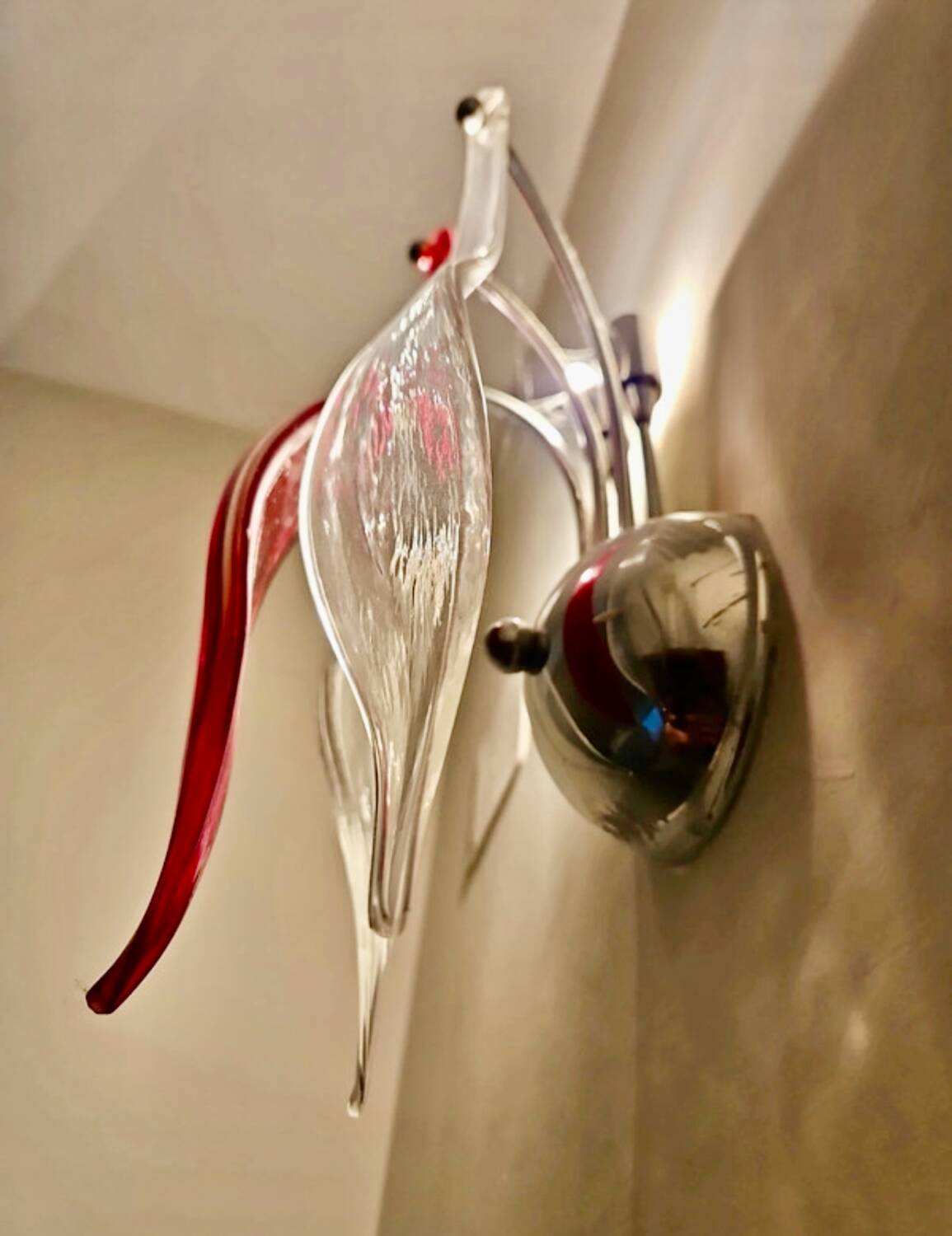 Pair of Murano glass lamps with chrome support, Italy 2000s