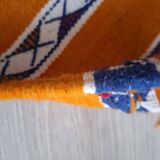 Berber Kilim Ochre & Indigo Blue – Flat Weave Hanbel – 70 cm / 140 cm